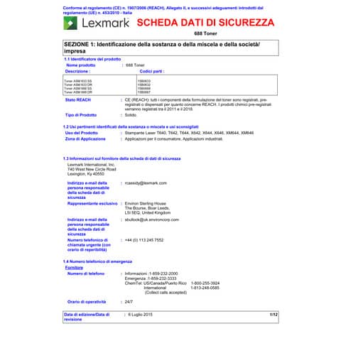 Toner return program Lexmark nero  64016SE